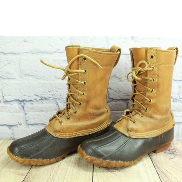 Vintage LL Bean Brown Leather Unlined Mid Calf Hunting Duck Boots Size 5 M - Picture 2 of 10